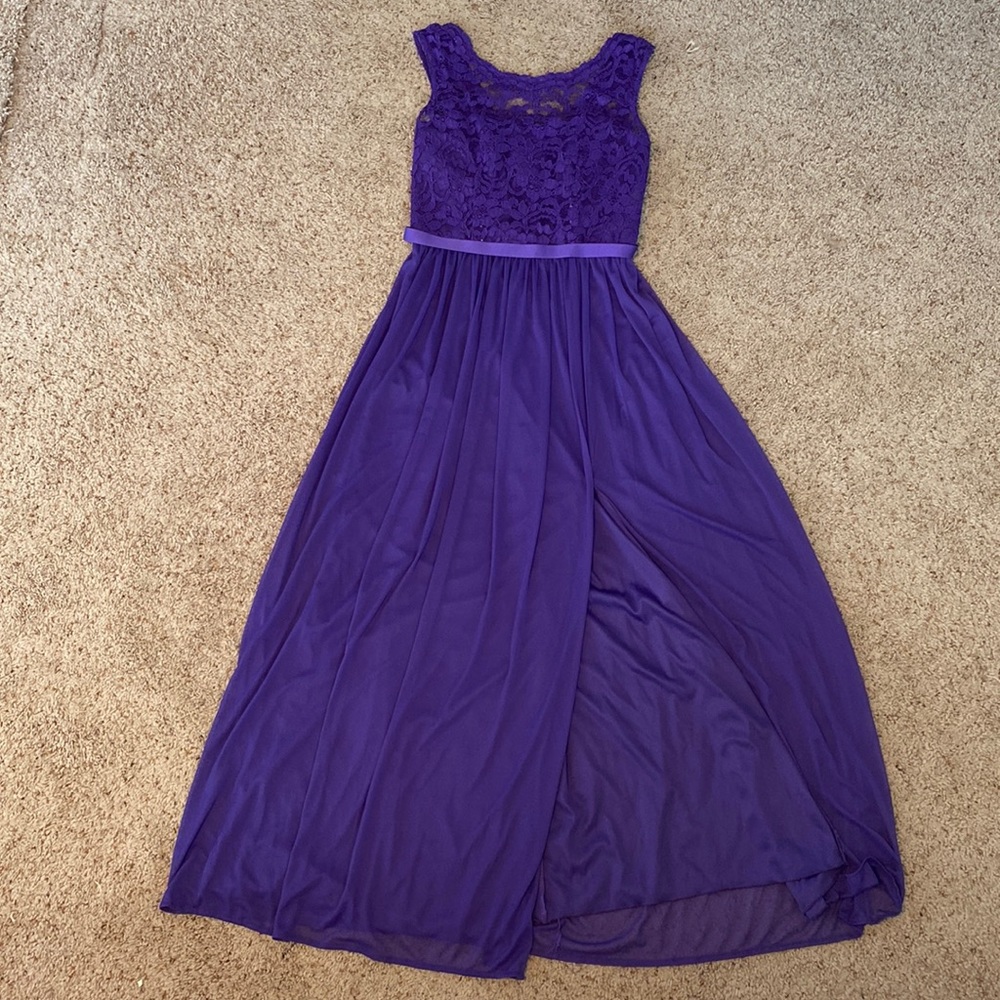 David’s Bridal Purple Regency Bridesmaid Dress with Lace Detail Top - Size 4